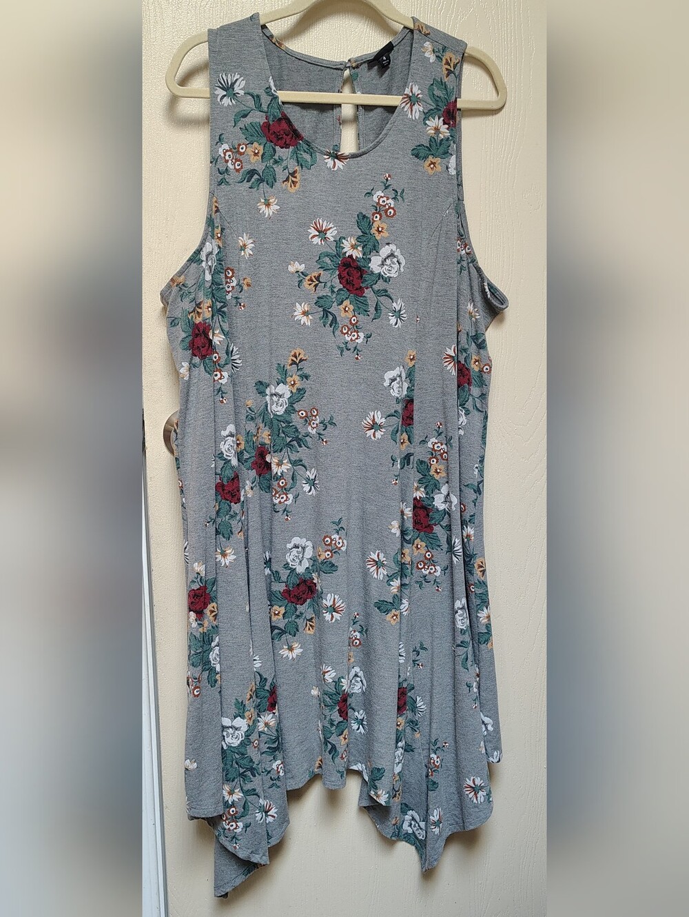 Torrid Gray Floral Asymmetrical Tank Dress with Red Roses